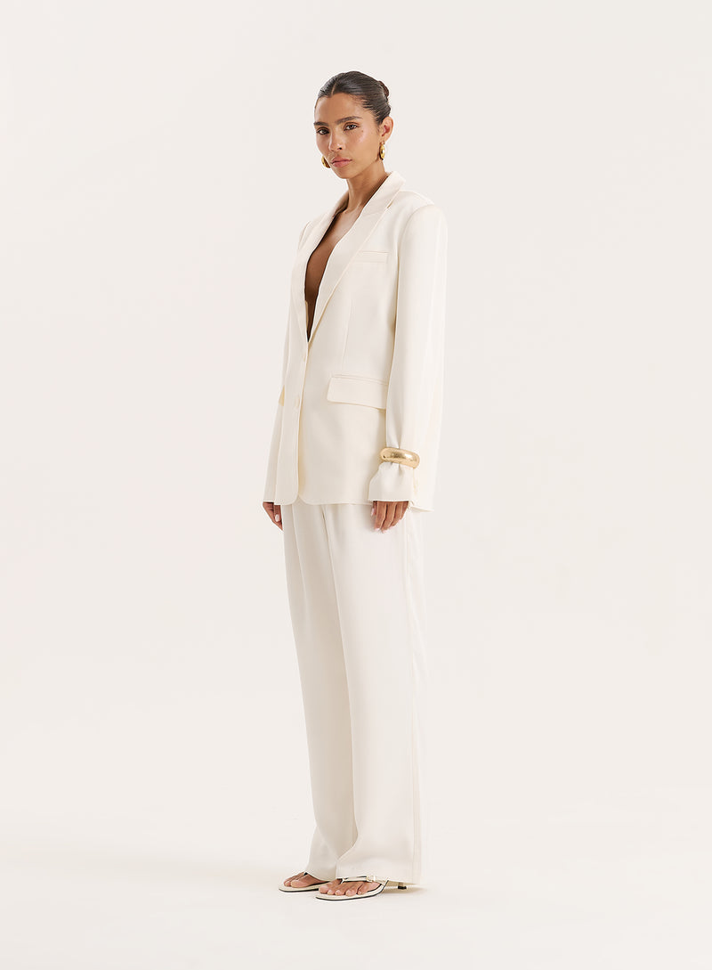 Cream Satin Tailored Straight Leg Trousers- Camille