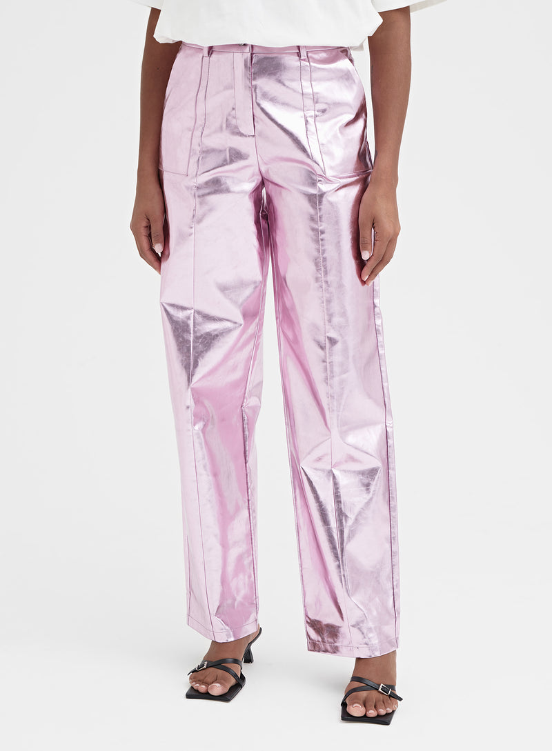 Pink Metallic Faux Leather Trouser - Zelda