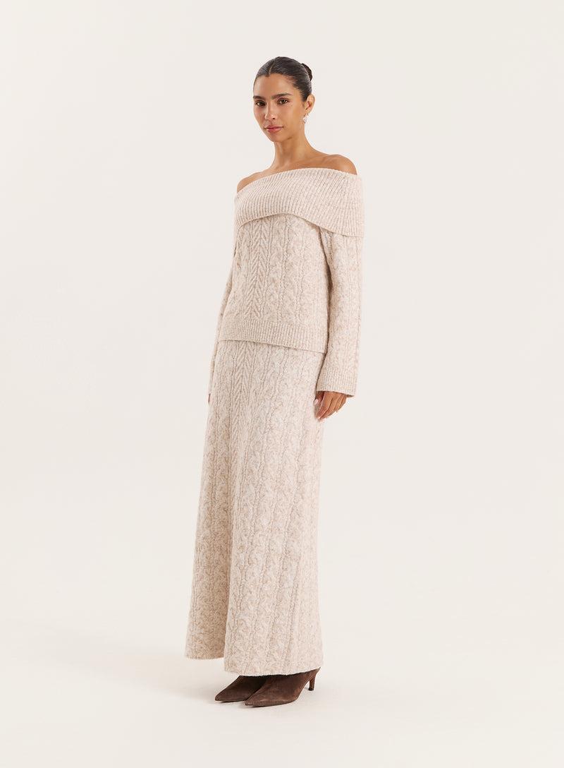 Camel Cable Knitted Maxi Skirt- Dalia