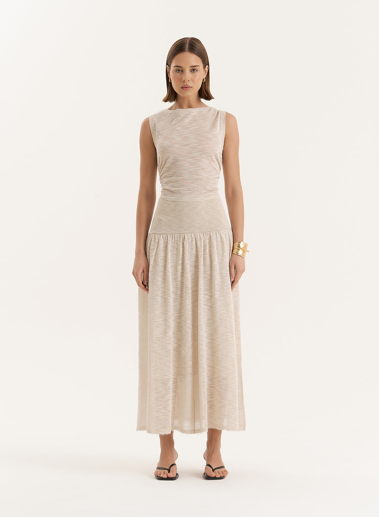 Beige Drop Waist Maxi Skirt- Nikki