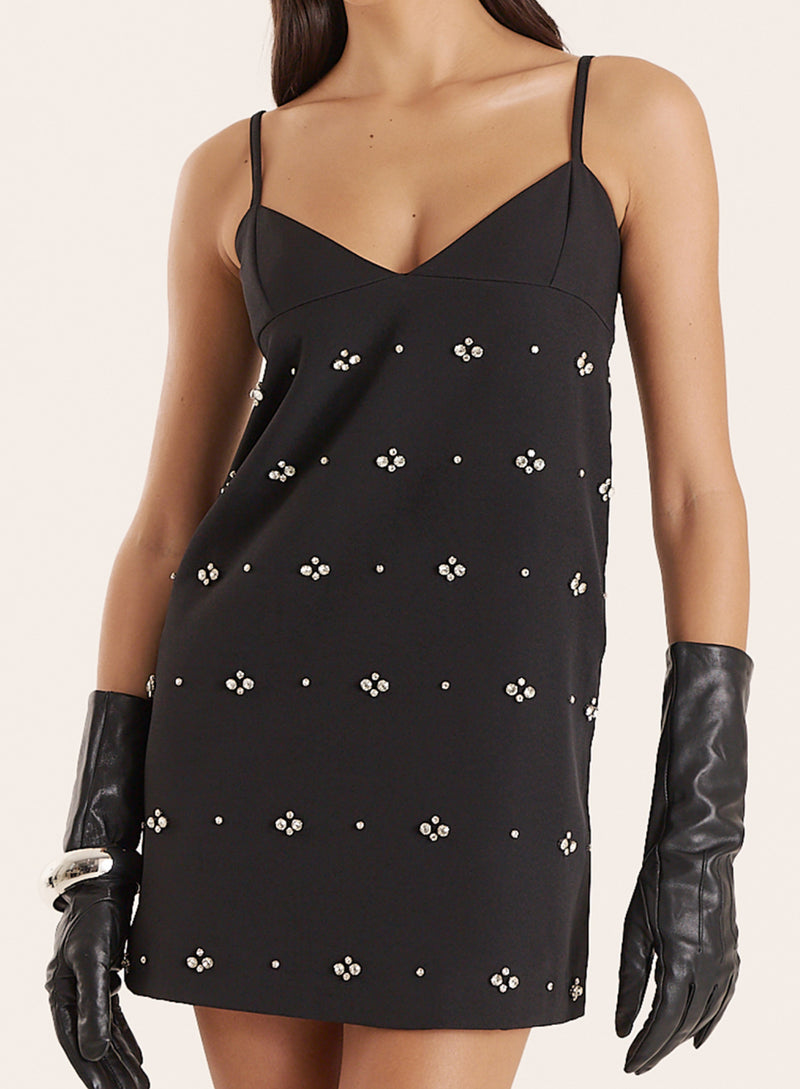 Black Embellished A-Line Mini Dress- Beatrix