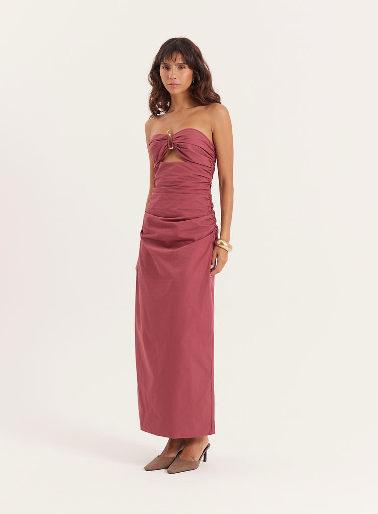 Dusky Rose Bandeau Ring Detail Cut Out Maxi Dress- Winnie