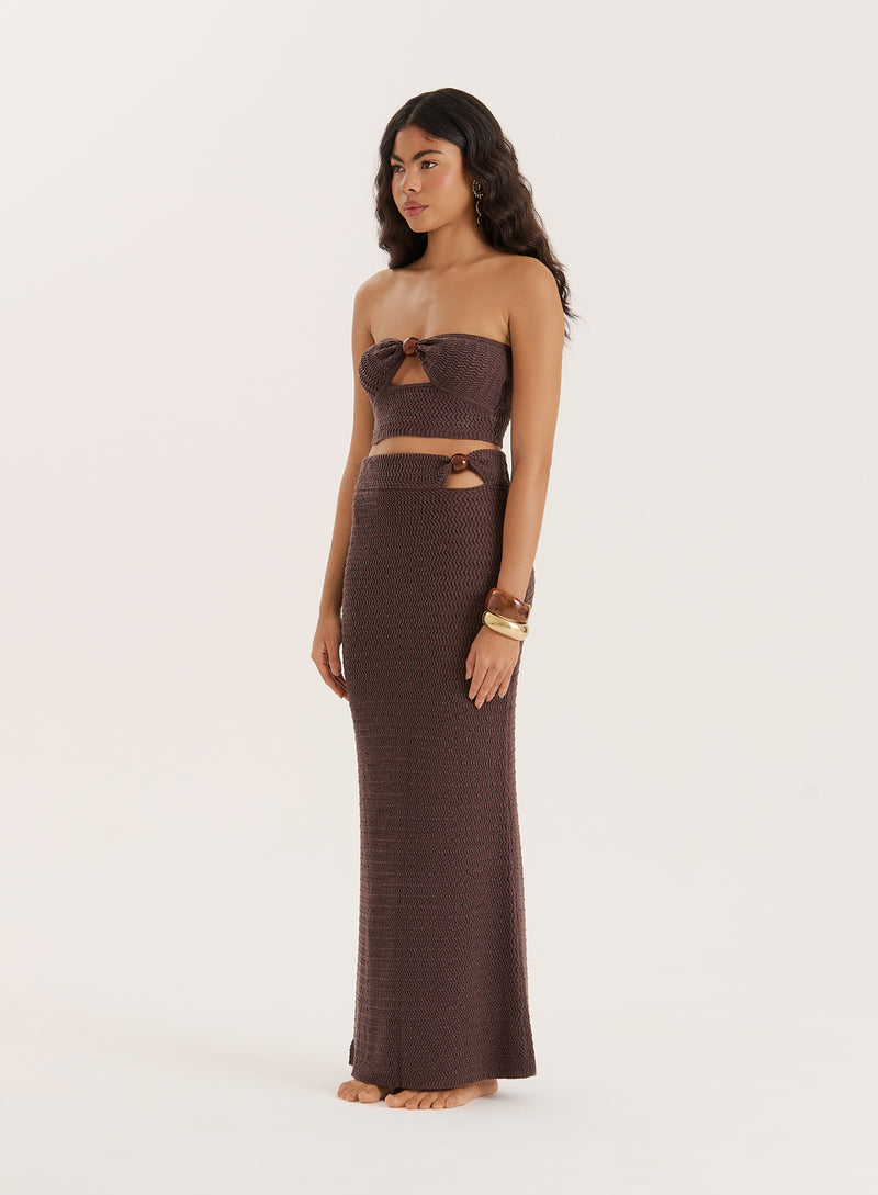 Brown Knitted Bead Detail Bandeau Top- Orilla