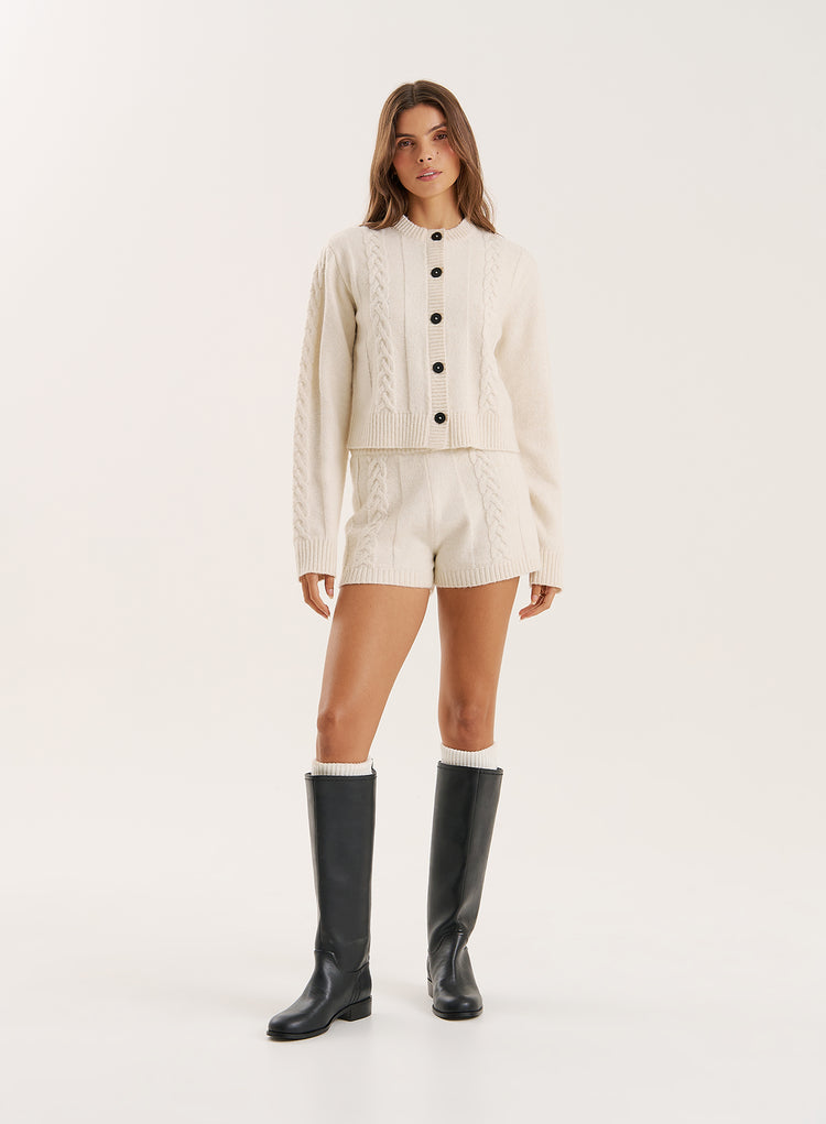 Cream Cable Knit High Waist Shorts- Jess