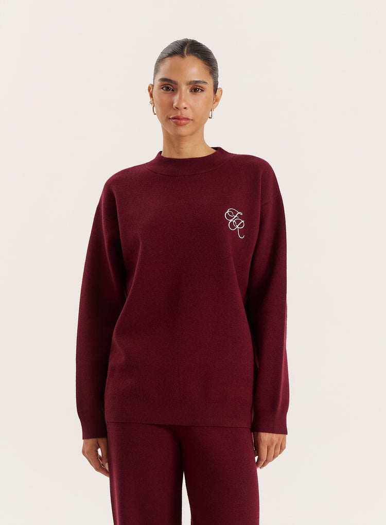 Burgundy Logo Detail Knitted Jumper- Lauren