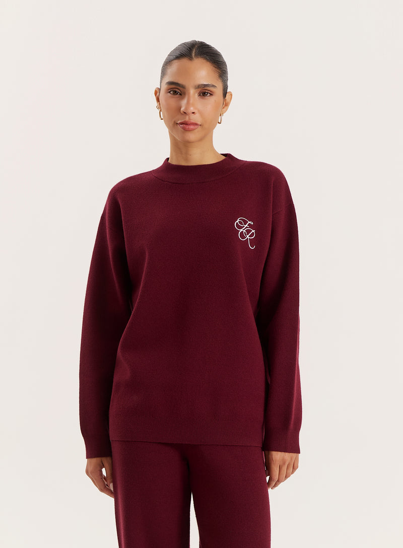 Burgundy Logo Detail Knitted Jumper- Lauren