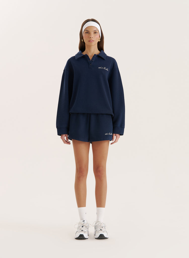 Navy Embroidered Branded Short- Clover