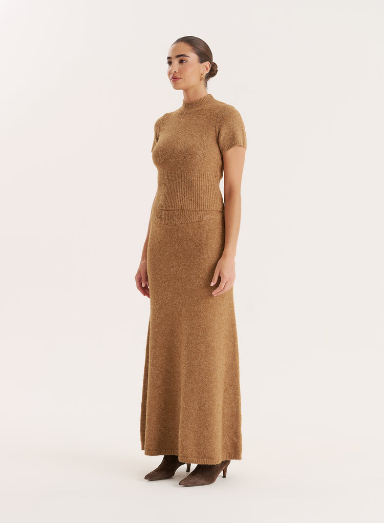 Camel Knitted A-Line Maxi Skirt- Phyllis