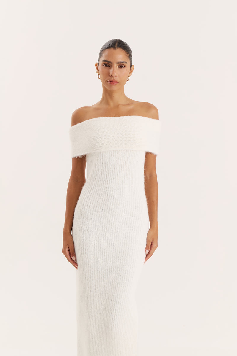 Cream Bardot Knitted Maxi Dress- Shan