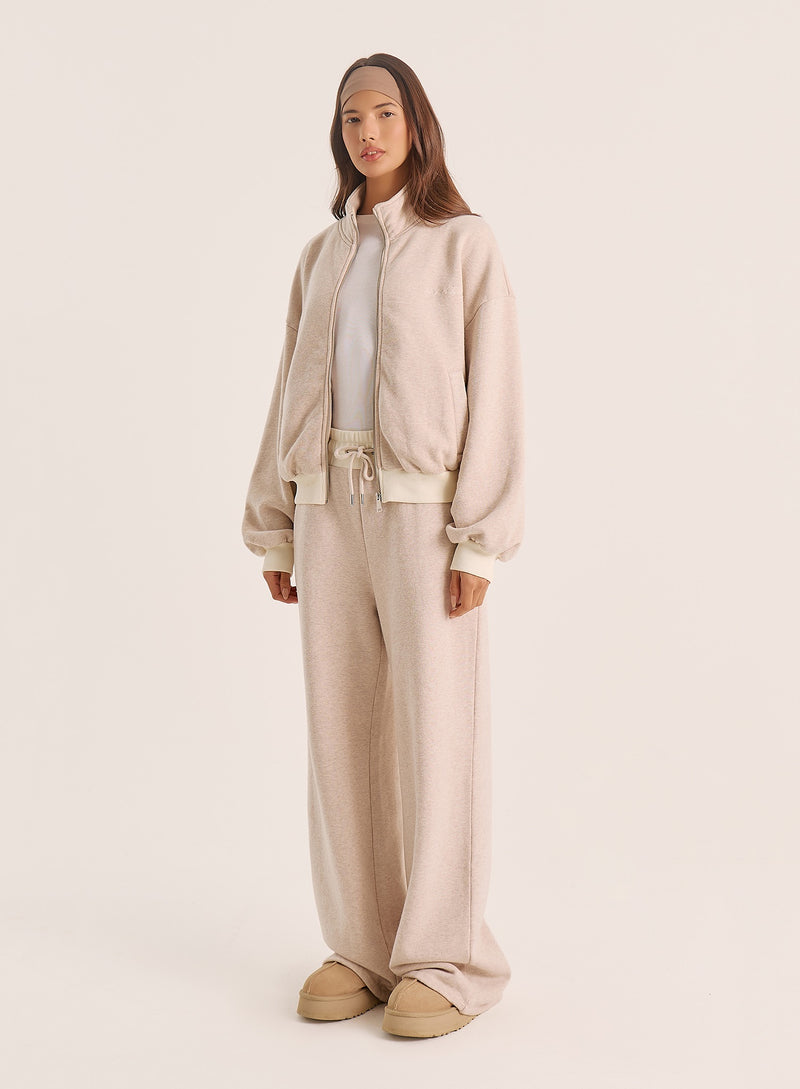 Oatmeal Contrast Waist Band Wide Leg Joggers