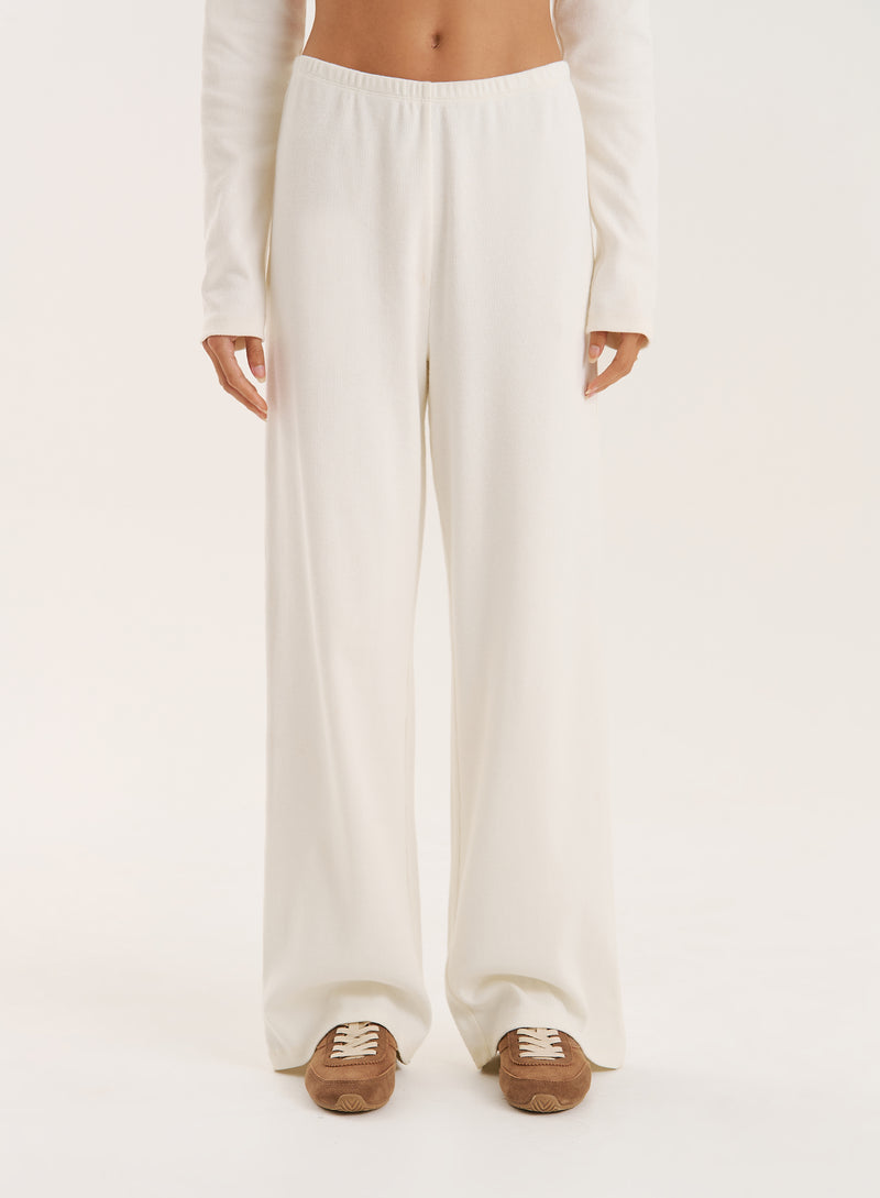 Ecru Ribbed Jersey Trousers- Liliana