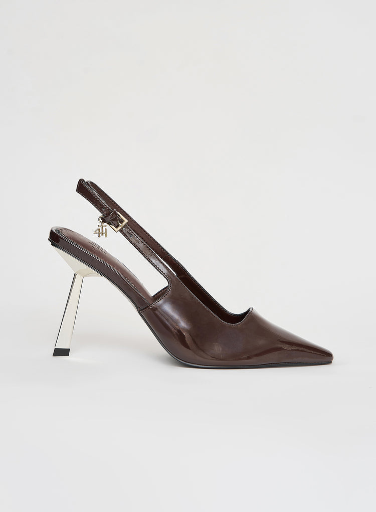 Brown Patent Slingback Contrast Heel- Calabasas