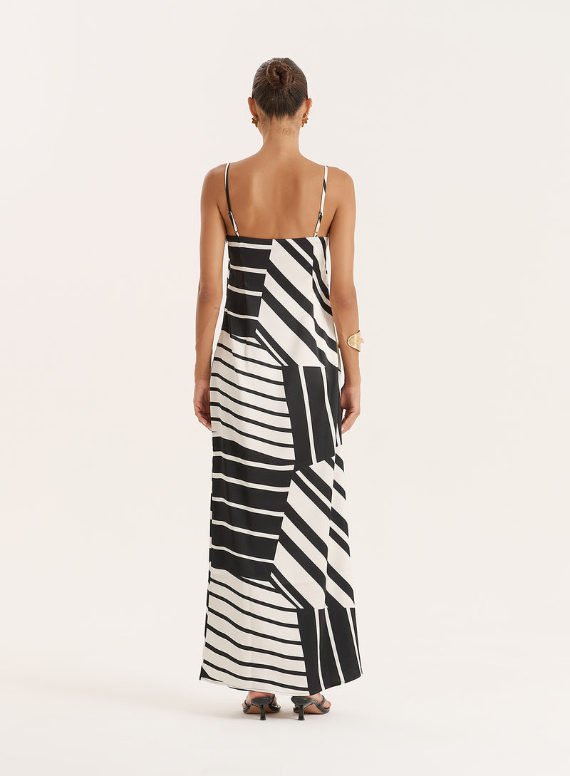 Black And White Abstract Print Sleeveless Maxi Dress- Jolene