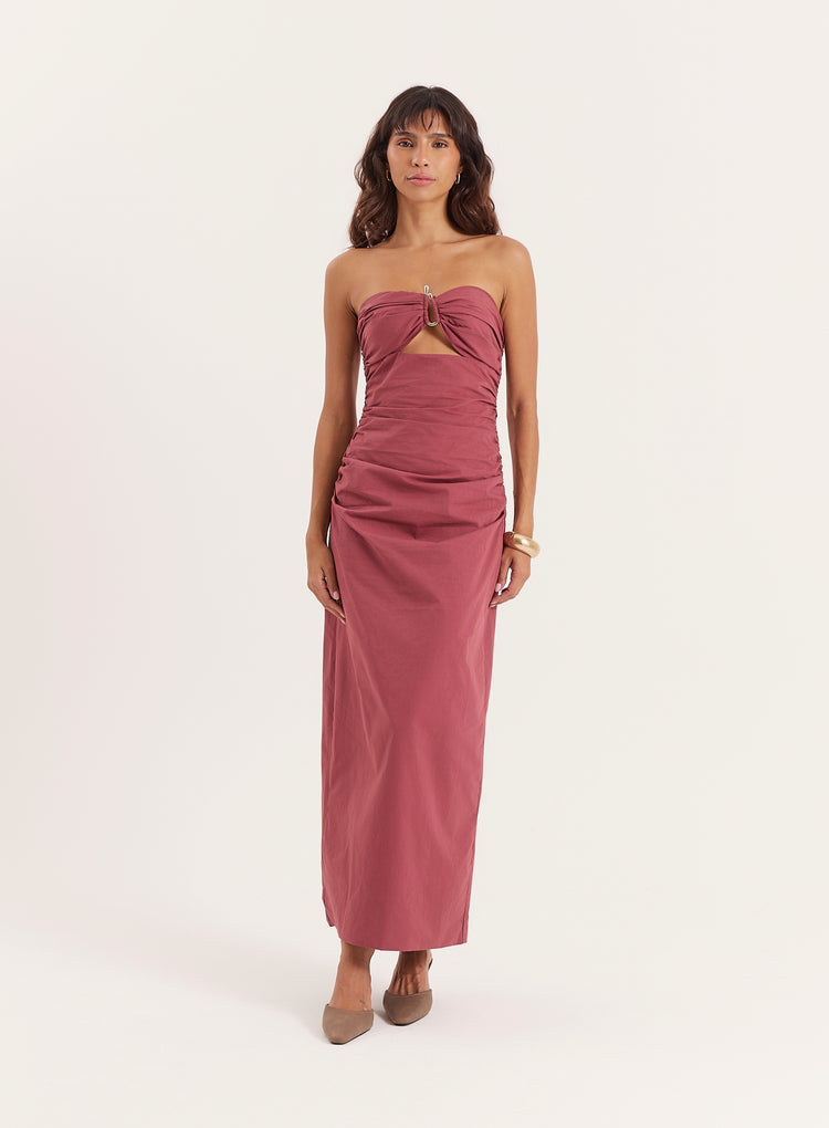 Dusky Rose Bandeau Ring Detail Cut Out Maxi Dress- Winnie