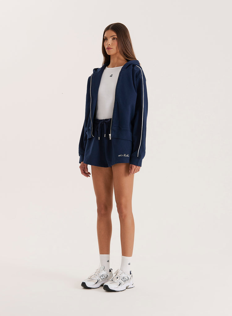 Navy Fourth Branded Cropped Zip Hoodie- Carey