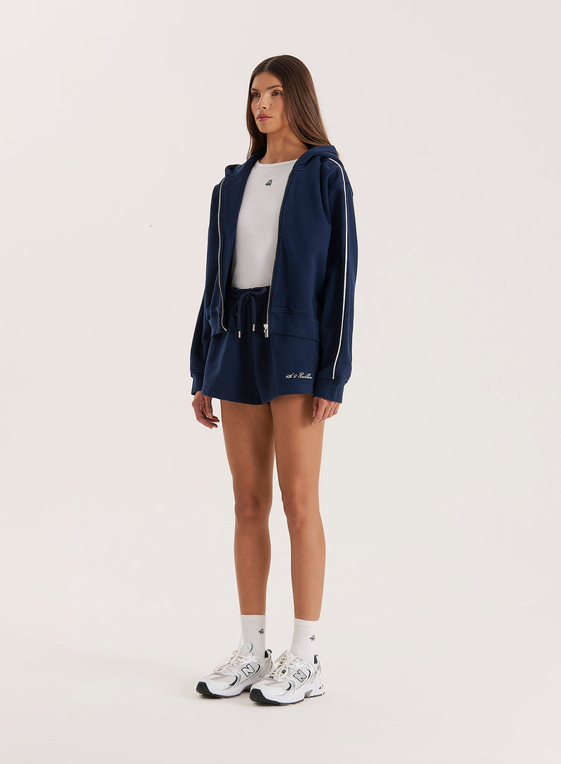 Navy Fourth Branded Cropped Zip Hoodie- Carey