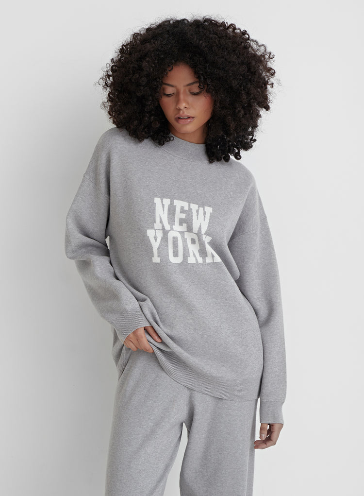 Grey Knitted New York Jumper- Avery