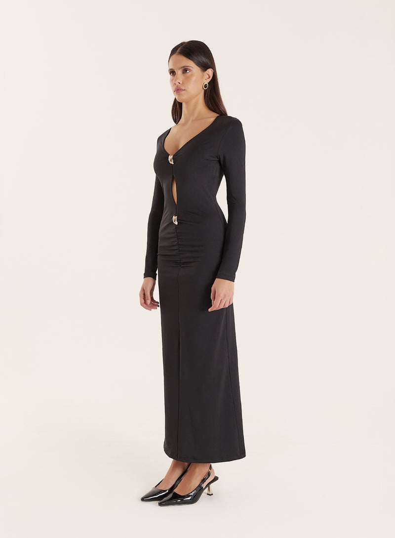 Black Hardware Detail Cutout Maxi Dress- Angelina