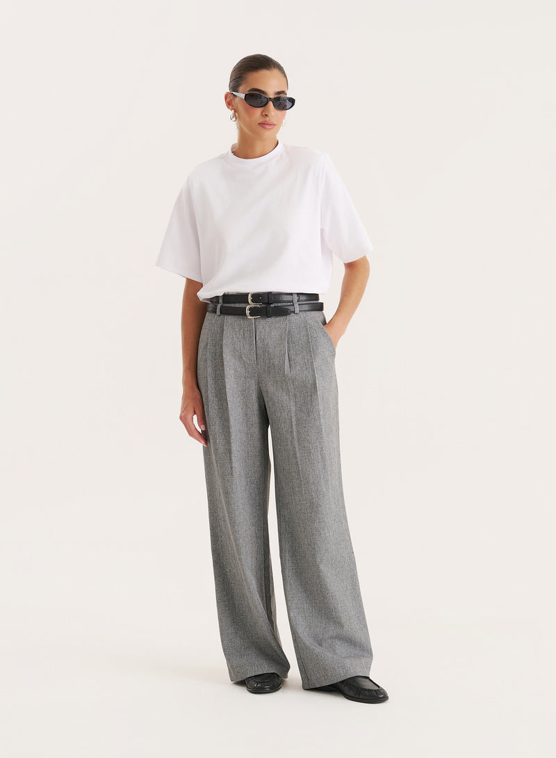 Grey Belted Tailored Wide Leg Trouser-Mira