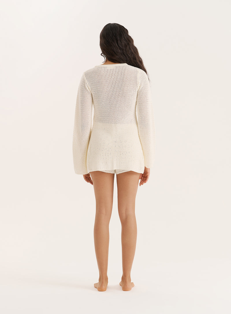 Cream Crochet Tie Front Top- Antoine