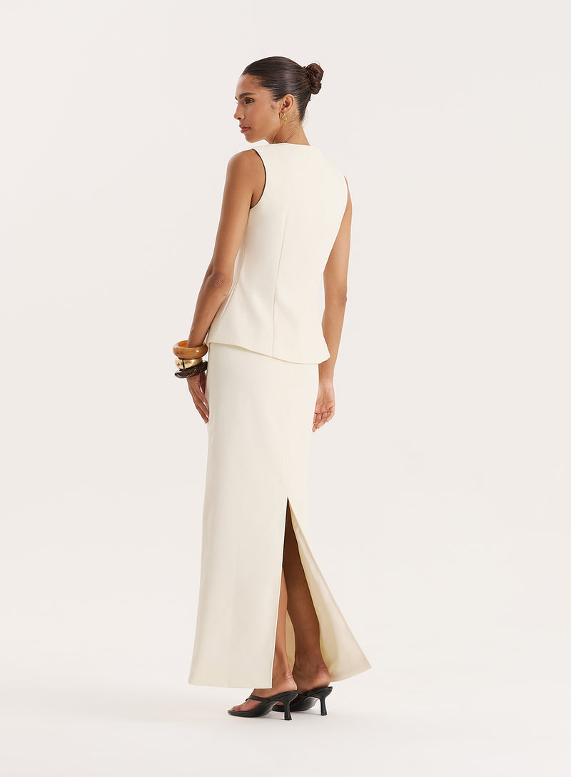 Cream Tailored Maxi Skirt- Mila