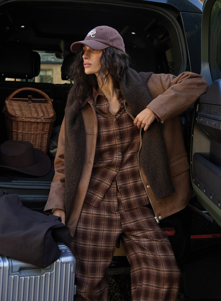Brown Check Printed Oversized Shirt- Tove