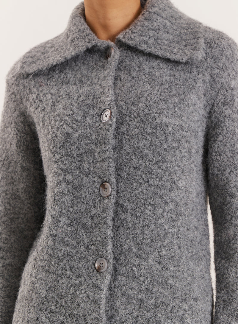Dark Grey Knitted Collared Cardigan- Carson