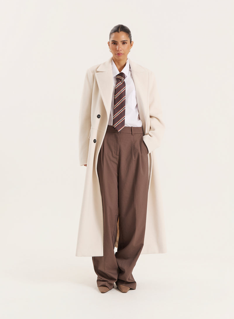 Cream Wool Double-Breasted Coat- Melia