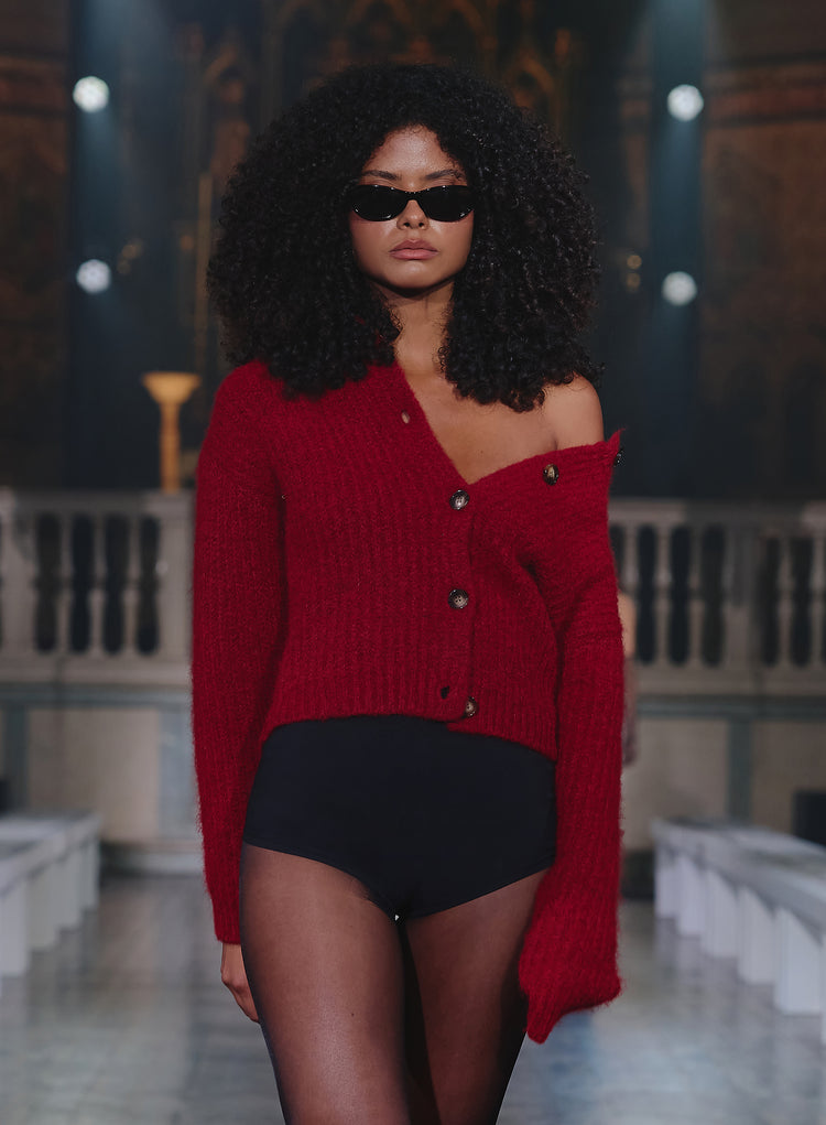 Red Knitted Cardigan- Drew