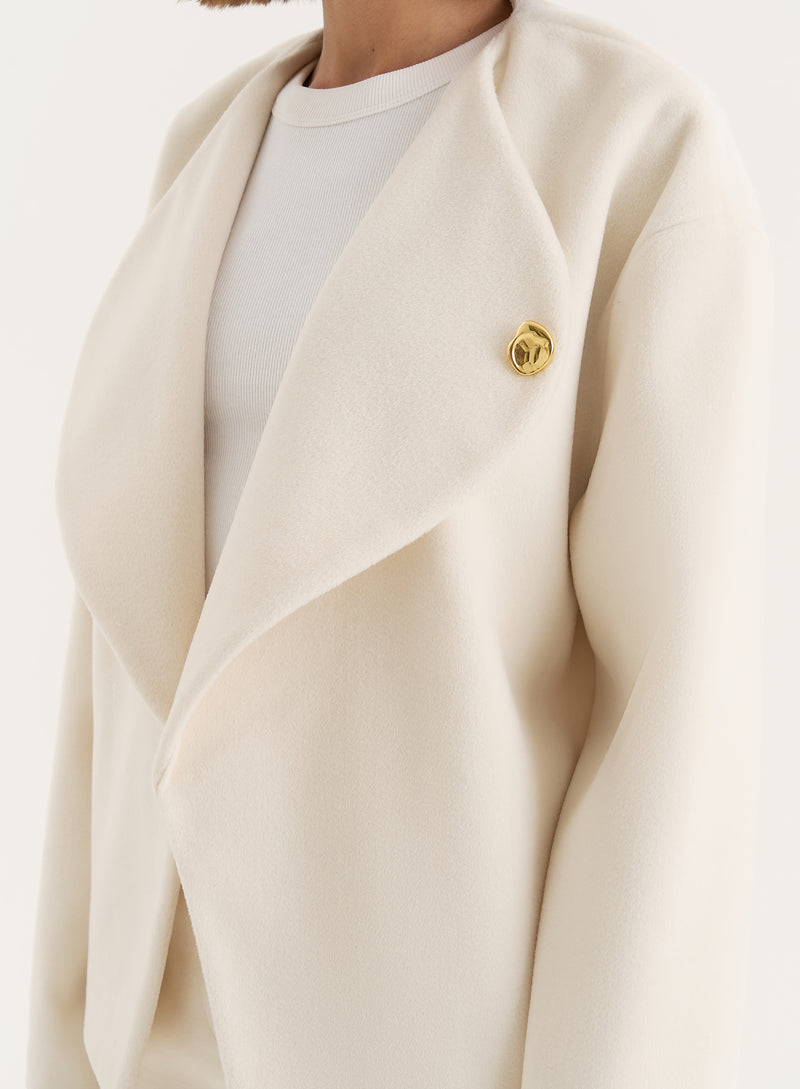 Cream Wool Blend Oversized Lapel Jacket- Shelly