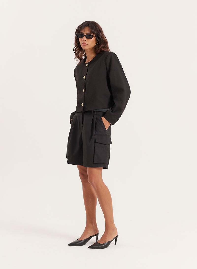 Black Cropped Tailored Jacket - Lilah