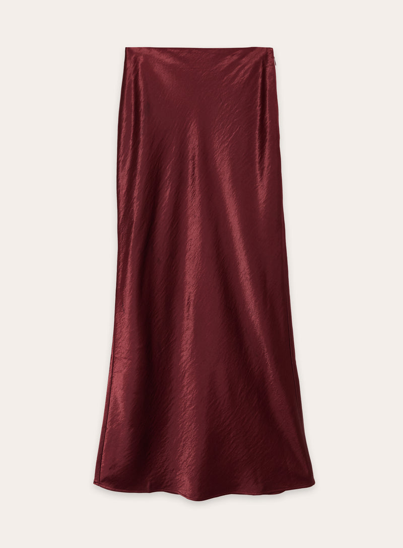 Burgundy Satin Maxi Skirt- Novah