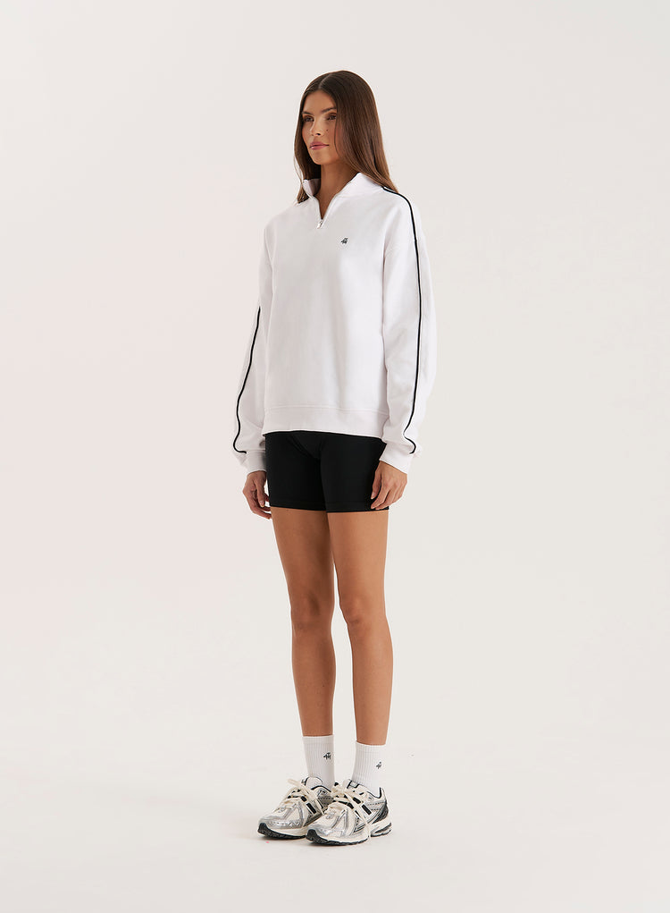 White Branded Half Zip Cropped Sweatshirt- Gilly