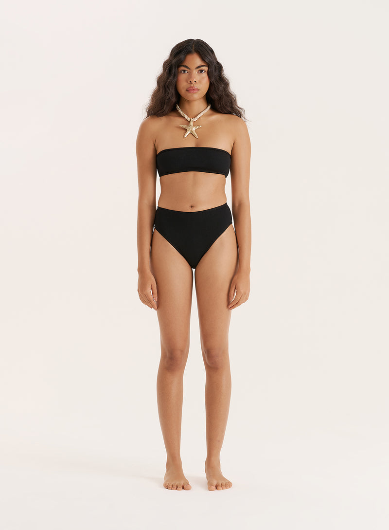 Black Crinkle Bandeau Bikini Top- Rivia