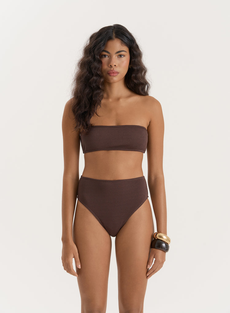 Chesnut Brown Crinkle Bandeau Bikini Top- Rivia