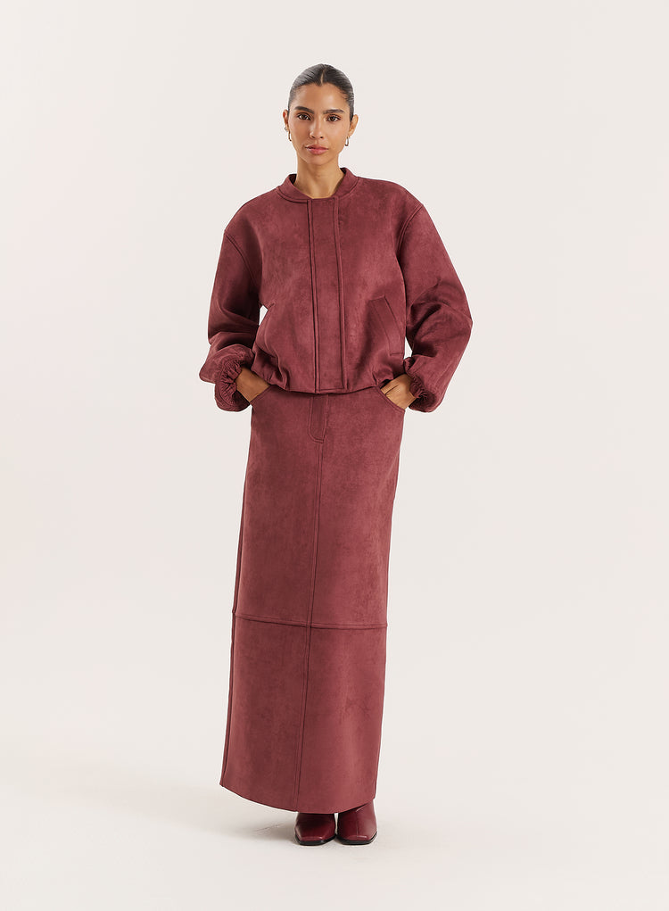 Plum Faux Suede Maxi Skirt- Lorna