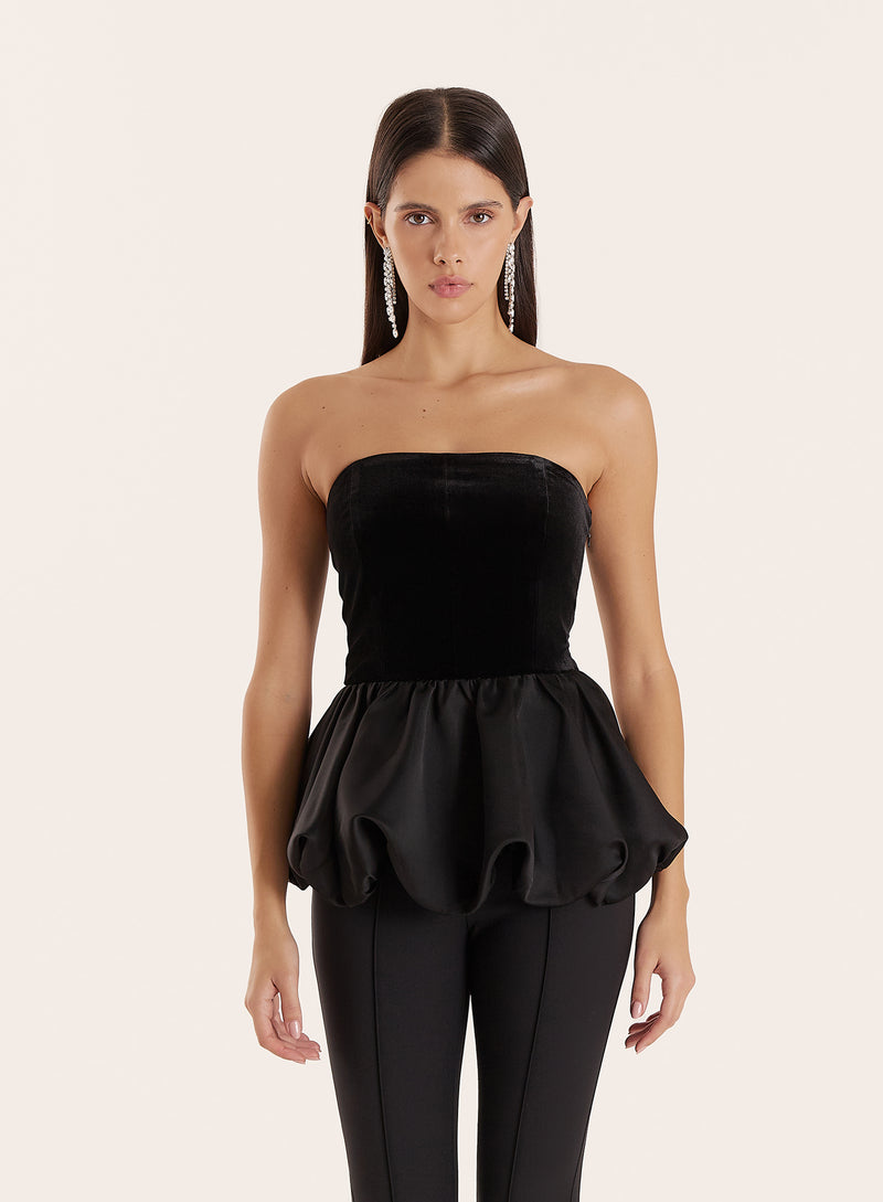 Black Velvet Peplum Corset Top- Luxley