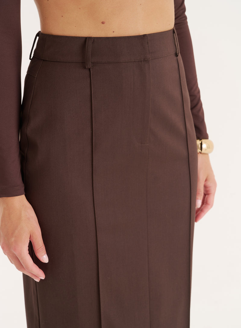 Chocolate Tailored Maxi Skirt- Stanley