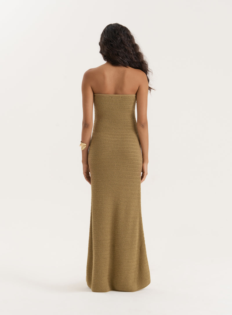 Olive Knitted Bandeau Maxi Dress- Charley