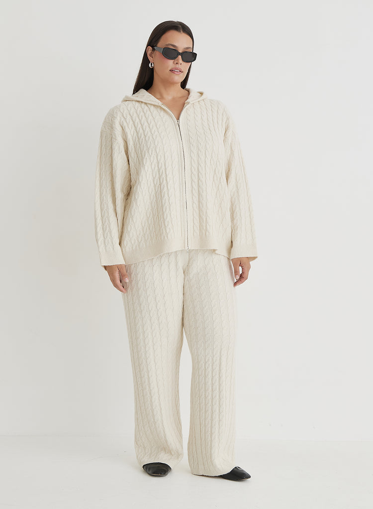 Cream Plus Size Cable Knit Trouser- Janina