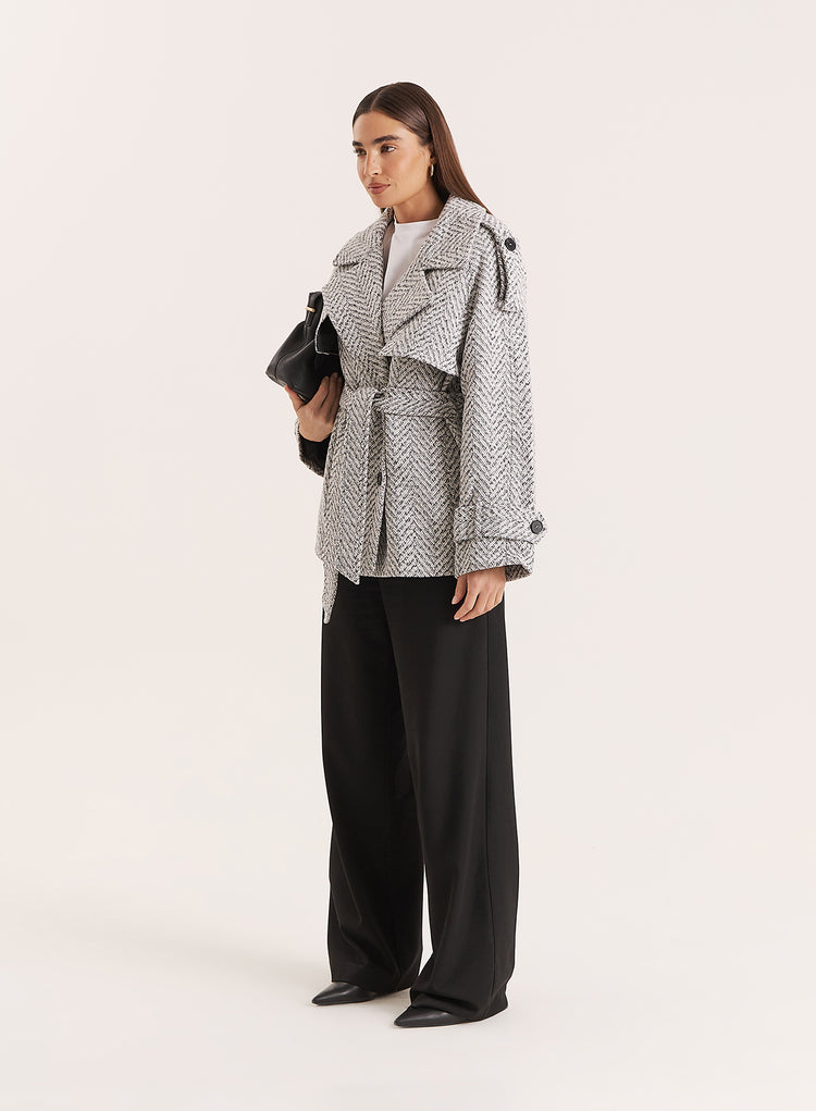 Light Grey Marl Belted Trench Coat- Carter