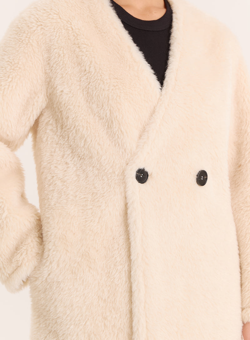 Cream Shearling Longline Buttoned Coat- Bobby