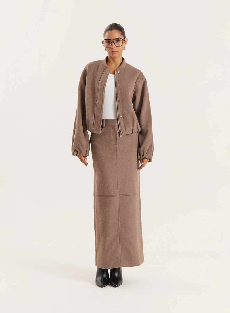 Brown Wool Effect Maxi Skirt