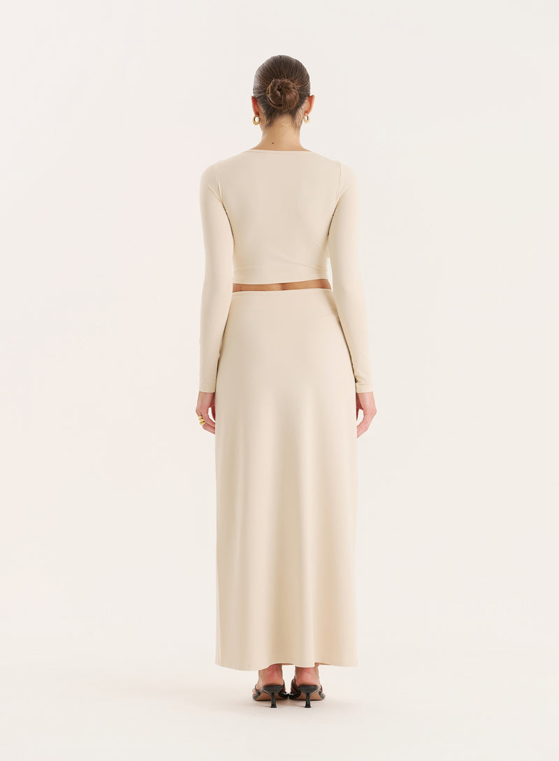 Cream Gold Hardware Detail Maxi Skirt- Lyra