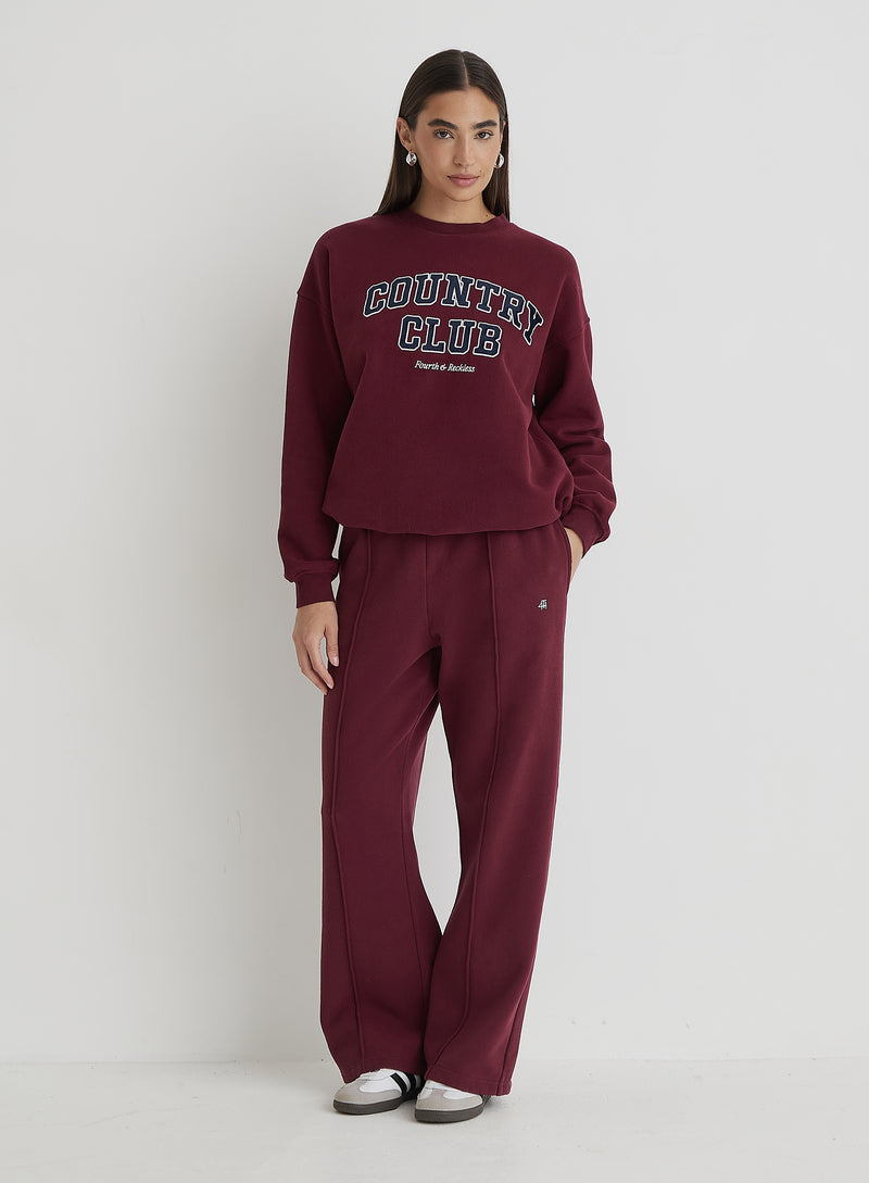 Burgundy 4th Wide Leg Branded Joggers- Fergie