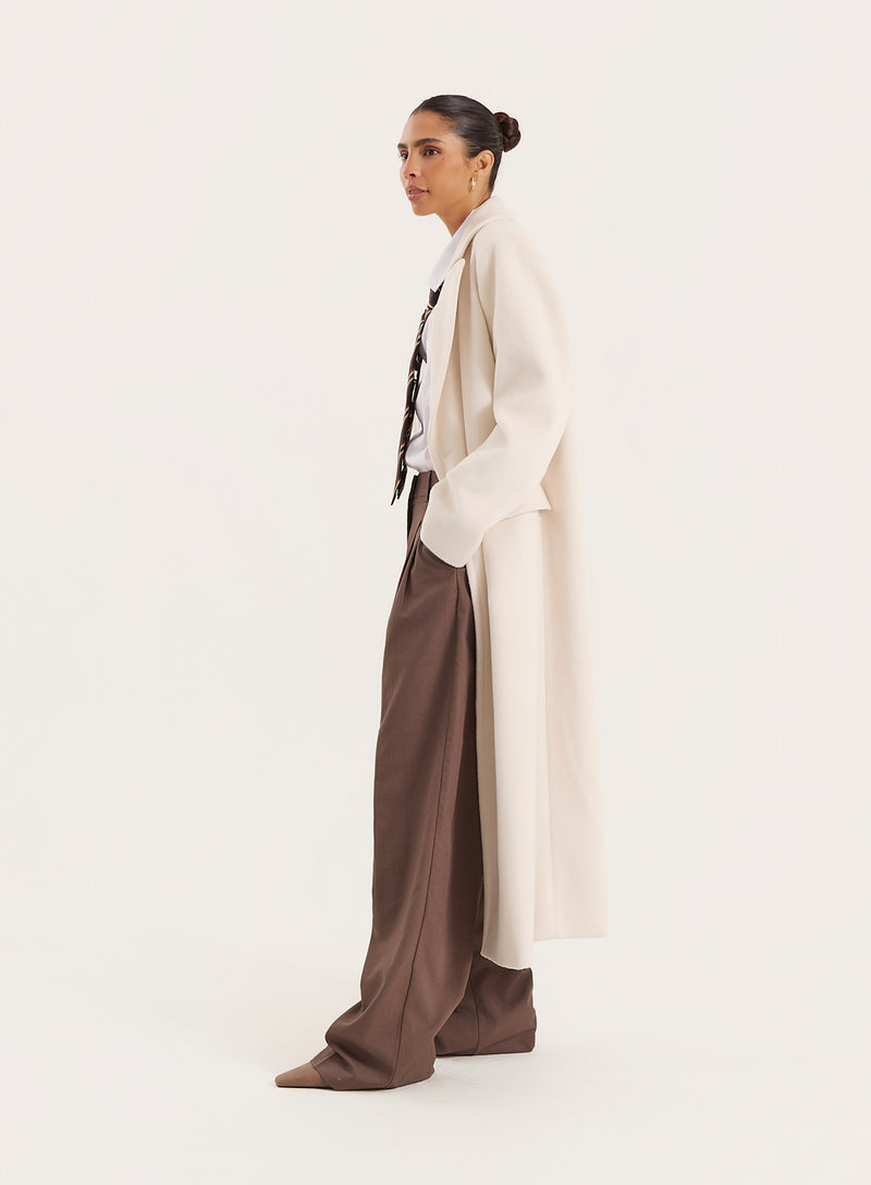 Cream Wool Double-Breasted Coat- Melia