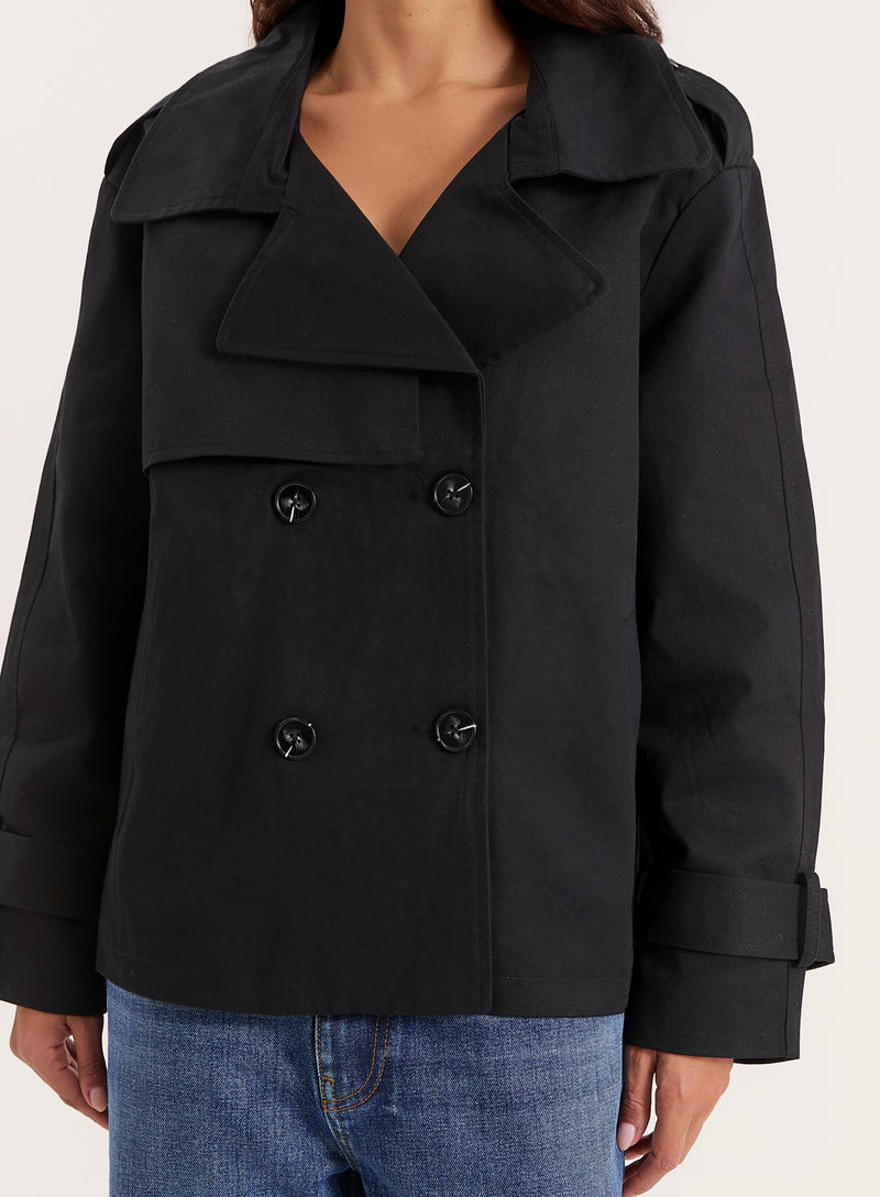 Black Cropped Oversized Trench Coat- Harlia