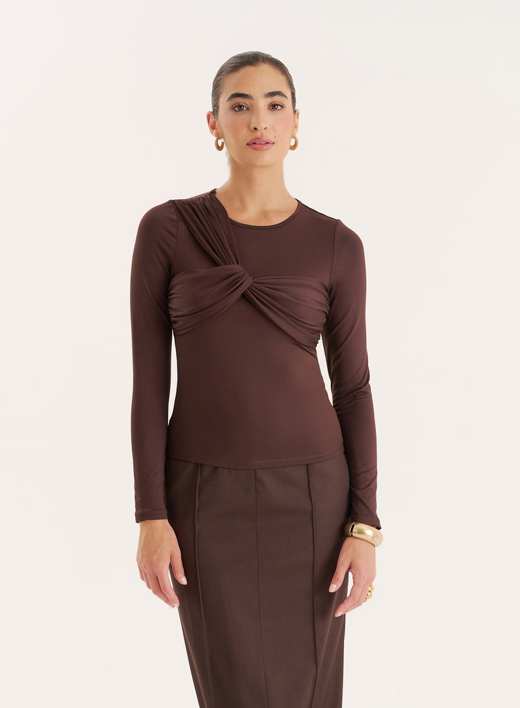 Chocolate Bust Detail Long Sleeve Top- Cora