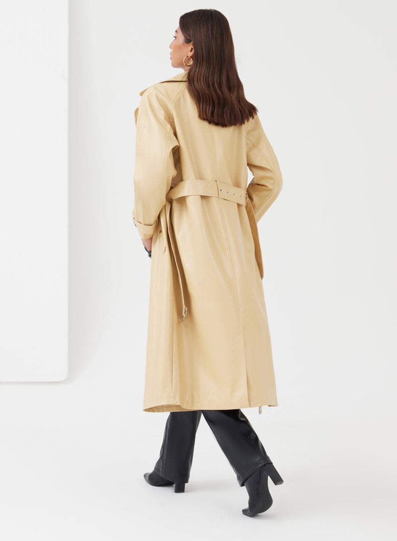 Butter Longline Belted Faux Leather Coat - Luna