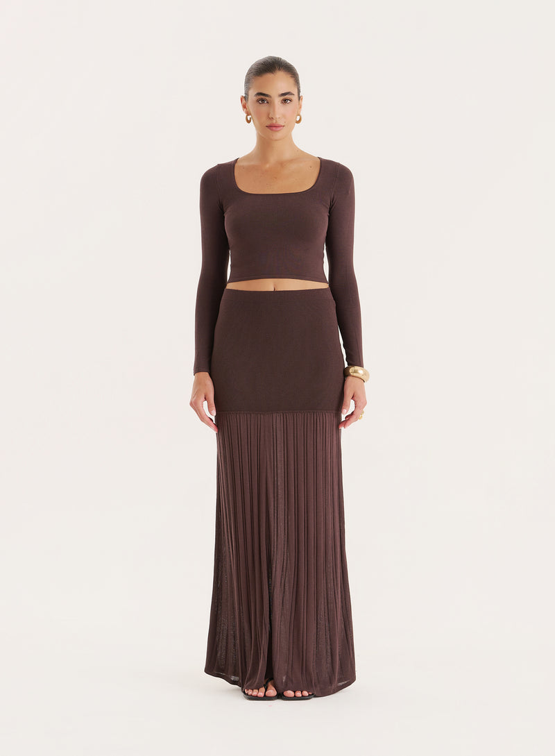 Chocolate Knitted Long Sleeve Cropped Top- Nancy